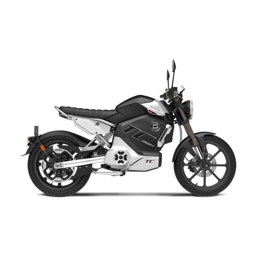 Moto elettrica V moto Super Soco TCMAX 3900W, colore argento cerchi in lega neri